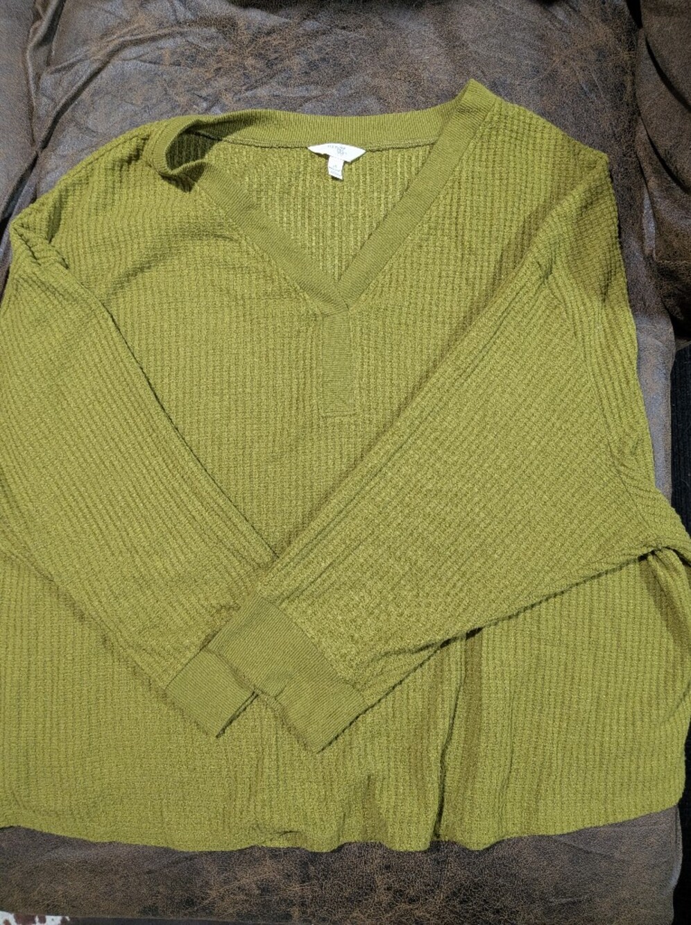 Terra & Sky Olive Green Waffle Zip-Up Sweater